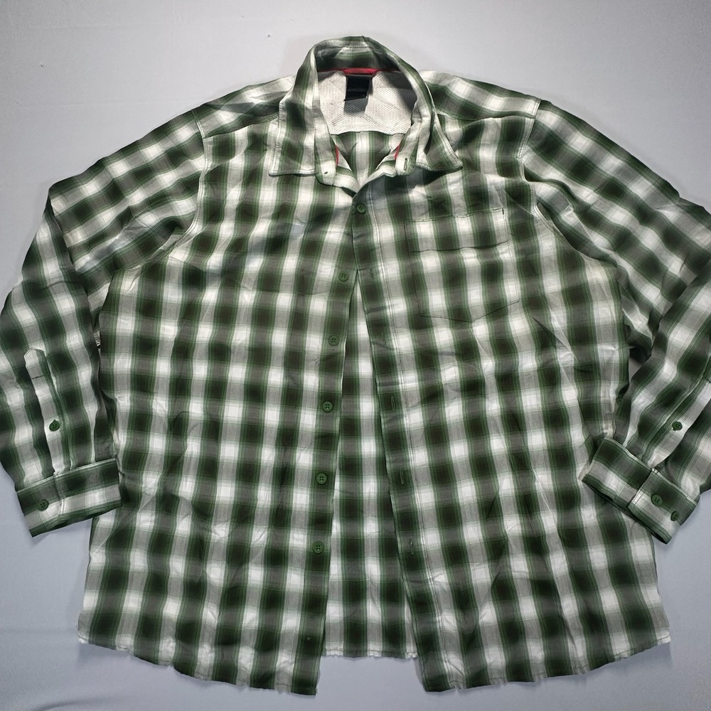 The North Face Mens XL Green Plaid Long Sleeve Button Down Hiking Shirt ATYA
